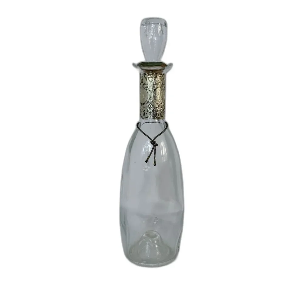 VTG Handblown Glass Decanter Cork Stopper Grecian Foil Dimpled Odyssey Clear